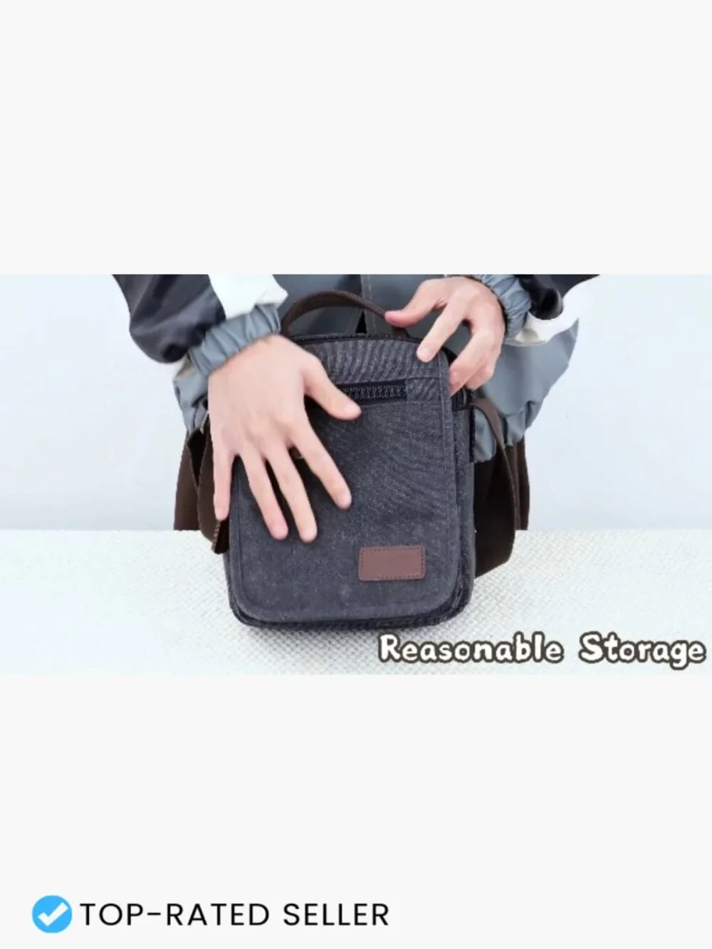 Small Canvas Crossbody Messenger Bag Work Bag 9 Pockets Adjustable Strap